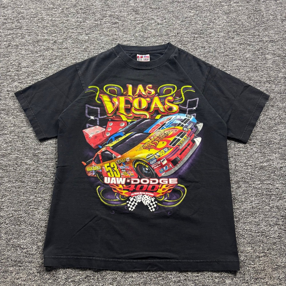 Y2K NASCAR Las Vegas Motor Speedway Graphic Black Racing T-Shirt Size Medium